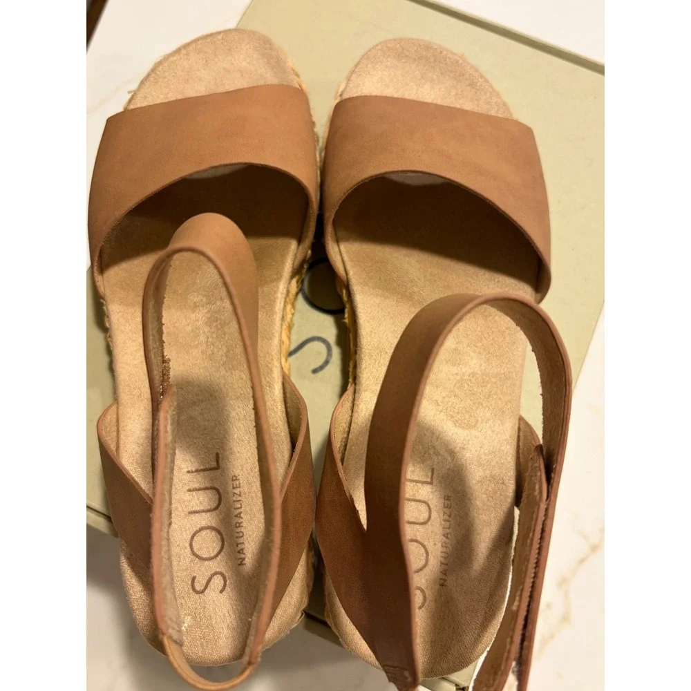Soul Naturalizer Deara Cookie Dough Espadrille Platform Wedge Sandals size 8.5